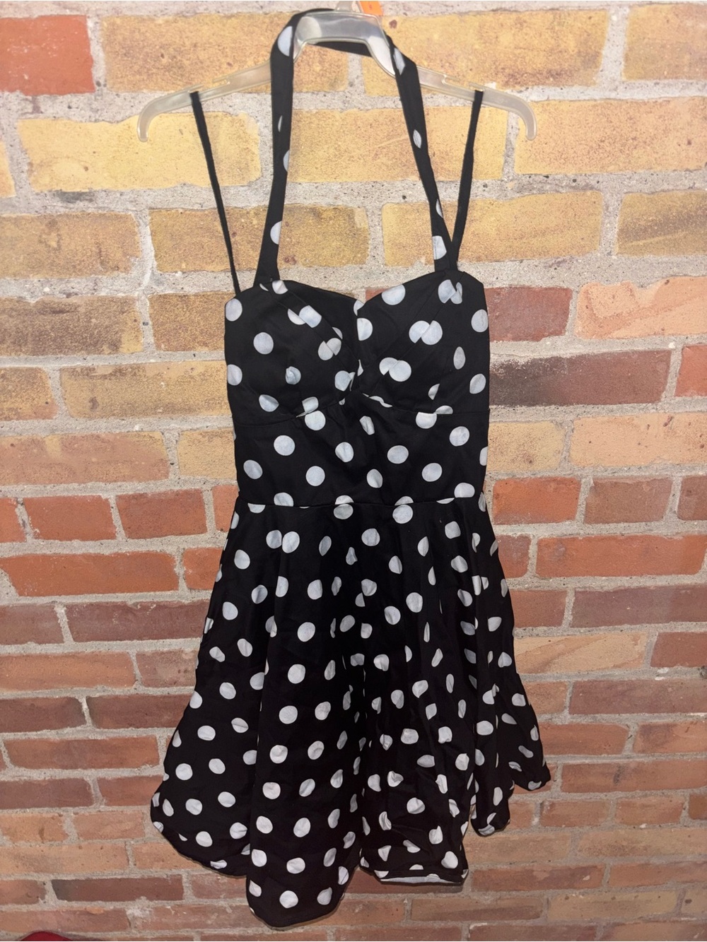 IXIA from Modcloth Vintage Inspired Retro Black and White Polka Dot Flare Halter